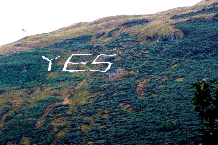 The Ayes complete their sign at the foothills of the Campsies. Picture: John Devlin. Copyright: The Scotsman